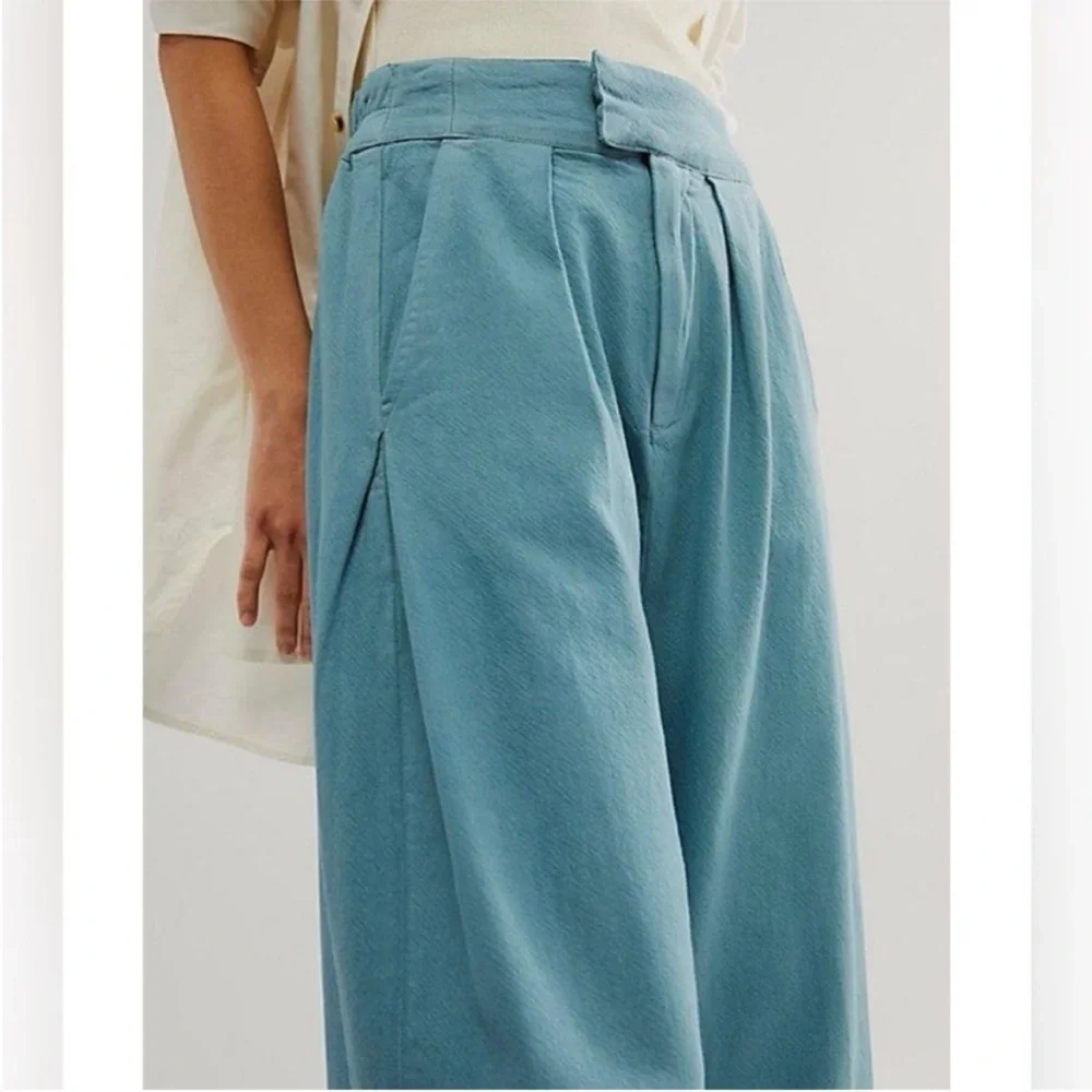 Free People Small Pants Cool Harbor Wide-Leg Trousers in blue zippered pockets - Picture 5 of 11